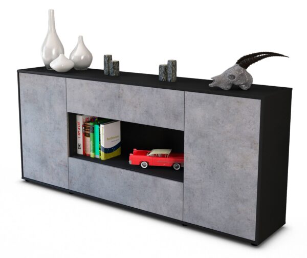 Sideboard Filomena | Korpus Anthrazit | Front in Beton Optik | 180x79x35cm (BxHxT)