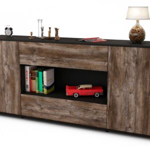 Sideboard Filomena | Korpus Anthrazit | Front in Treibholz Holz Optik | 180x79x35cm (BxHxT)