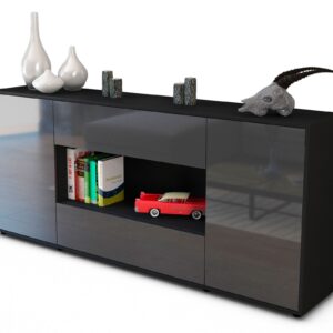 Sideboard Filomena | Korpus Anthrazit | Front in Hochglanz Grau | 180x79x35cm (BxHxT)