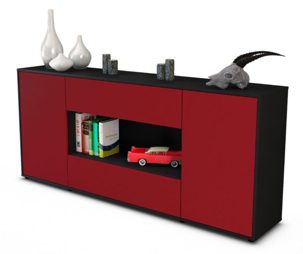 Sideboard Filomena | Korpus Anthrazit | Front in Bordeaux | 180x79x35cm (BxHxT)