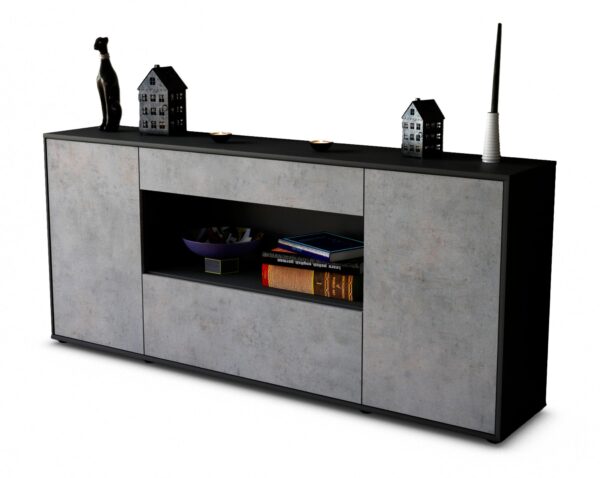Sideboard Fiora | Korpus Anthrazit | Front in Beton Optik | 180x79x35cm (BxHxT)