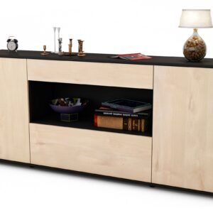 Sideboard Fiora | Korpus Anthrazit | Front in Zeder Holz Optik | 180x79x35cm (BxHxT)
