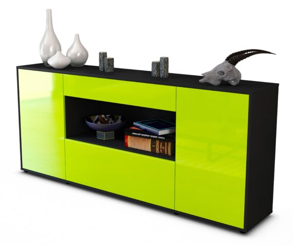 Sideboard Fiora | Korpus Anthrazit | Front in Hochglanz Grün | 180x79x35cm (BxHxT)