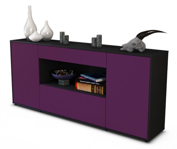 Sideboard Fiora | Korpus Anthrazit | Front in Lila | 180x79x35cm (BxHxT)