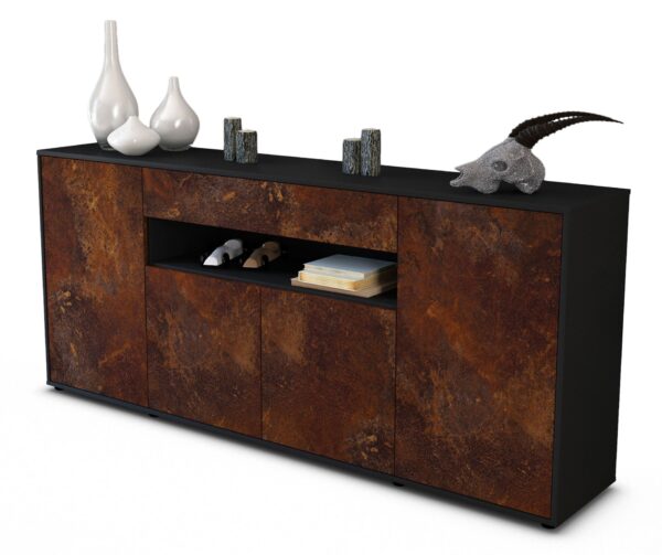 Sideboard Fiorella | Korpus Anthrazit | Front in Rost Optik | 180x79x35cm (BxHxT)