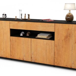 Sideboard Fiorella | Korpus Anthrazit | Front in Eiche Holz Optik | 180x79x35cm (BxHxT)