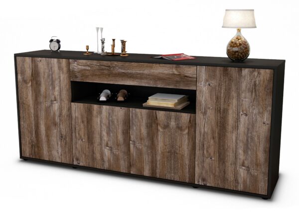 Sideboard Fiorella | Korpus Anthrazit | Front in Treibholz Holz Optik | 180x79x35cm (BxHxT)