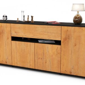 Sideboard Flavia | Korpus Anthrazit | Front in Eiche Holz Optik | 180x79x35cm (BxHxT)