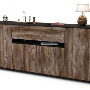 Sideboard Flavia | Korpus Anthrazit | Front in Treibholz Holz Optik | 180x79x35cm (BxHxT)