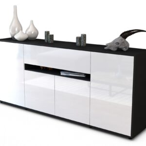 Sideboard Flavia | Korpus Anthrazit | Front in Hochglanz Weiß | 180x79x35cm (BxHxT)