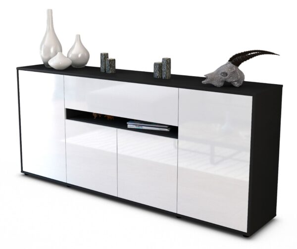 Sideboard Flavia | Korpus Anthrazit | Front in Hochglanz Weiß | 180x79x35cm (BxHxT)