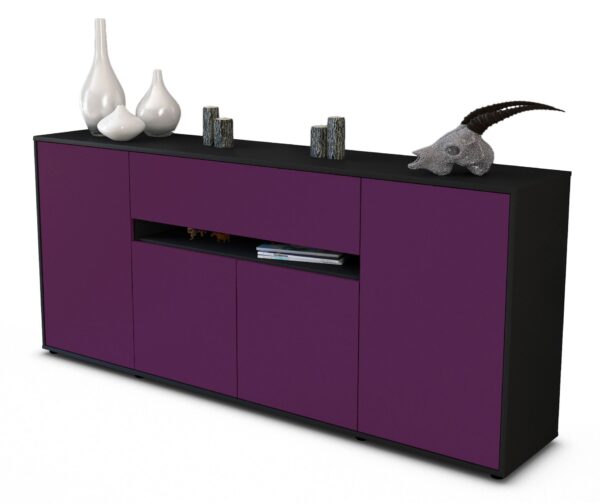 Sideboard Flavia | Korpus Anthrazit | Front in Lila | 180x79x35cm (BxHxT)