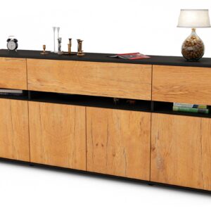 Sideboard Flora | Korpus Anthrazit | Front in Eiche Holz Optik | 180x79x35cm (BxHxT)