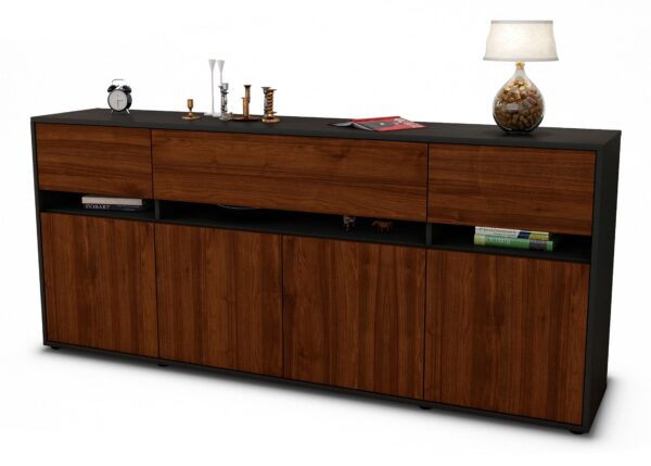 Sideboard Flora | Korpus Anthrazit | Front in Walnuss Holz Optik | 180x79x35cm (BxHxT)