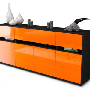 Sideboard Flora | Korpus Anthrazit | Front in Hochglanz Orange | 180x79x35cm (BxHxT)