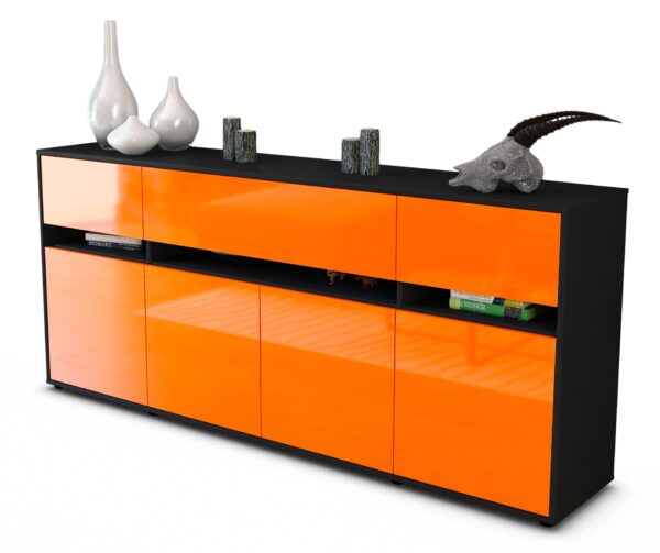 Sideboard Flora | Korpus Anthrazit | Front in Hochglanz Orange | 180x79x35cm (BxHxT)