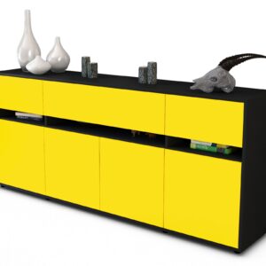Sideboard Flora | Korpus Anthrazit | Front in Gelb | 180x79x35cm (BxHxT)