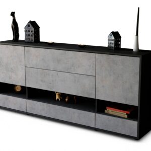 Sideboard Florentina | Korpus Anthrazit | Front in Beton Optik | 180x79x35cm (BxHxT)
