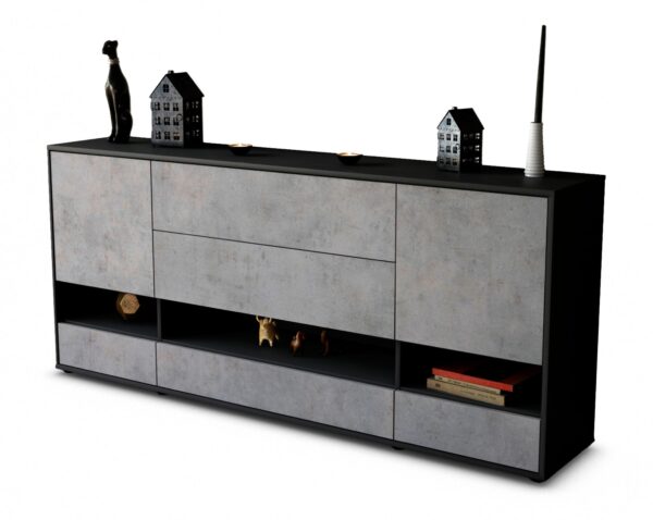 Sideboard Florentina | Korpus Anthrazit | Front in Beton Optik | 180x79x35cm (BxHxT)