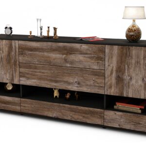 Sideboard Florentina | Korpus Anthrazit | Front in Treibholz Holz Optik | 180x79x35cm (BxHxT)