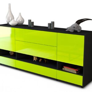 Sideboard Florentina | Korpus Anthrazit | Front in Hochglanz Grün | 180x79x35cm (BxHxT)