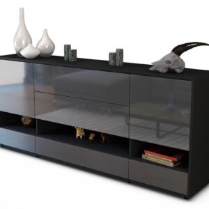 Sideboard Florentina | Korpus Anthrazit | Front in Hochglanz Grau | 180x79x35cm (BxHxT)