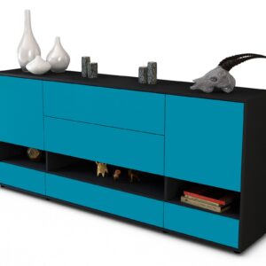 Sideboard Florentina | Korpus Anthrazit | Front in Türkis | 180x79x35cm (BxHxT)