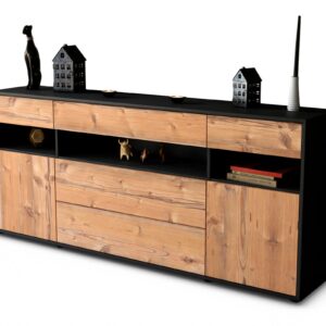 Sideboard Floria | Korpus Anthrazit | Front in Pinie Holz Optik | 180x79x35cm (BxHxT)