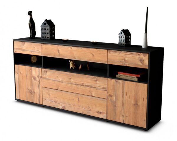 Sideboard Floria | Korpus Anthrazit | Front in Pinie Holz Optik | 180x79x35cm (BxHxT)