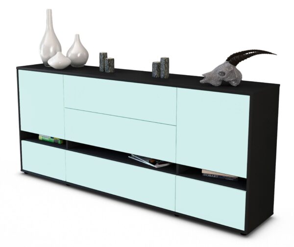 Sideboard Floriana | Korpus Anthrazit | Front in Mint | 180x79x35cm (BxHxT)