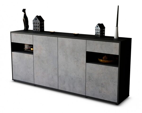 Sideboard Franca | Korpus Anthrazit | Front in Beton Optik | 180x79x35cm (BxHxT)