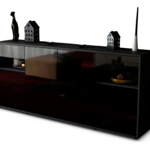 Sideboard Franca | Korpus Anthrazit | Front in Hochglanz Schwarz | 180x79x35cm (BxHxT)