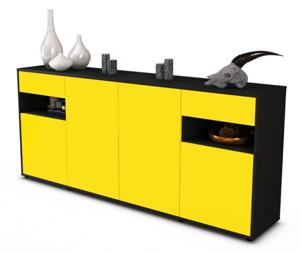 Sideboard Franca | Korpus Anthrazit | Front in Gelb | 180x79x35cm (BxHxT)