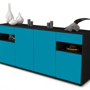 Sideboard Franca | Korpus Anthrazit | Front in Türkis | 180x79x35cm (BxHxT)