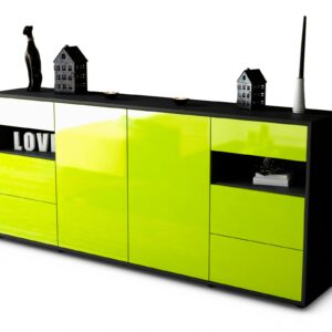 Sideboard Francesca | Korpus Anthrazit | Front in Hochglanz Grün | 180x79x35cm (BxHxT)