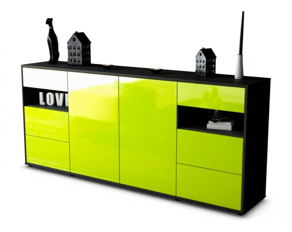 Sideboard Francesca | Korpus Anthrazit | Front in Hochglanz Grün | 180x79x35cm (BxHxT)