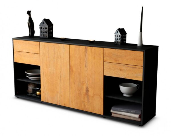Sideboard Franka | Korpus Anthrazit | Front in Eiche Holz Optik | 180x79x35cm (BxHxT)