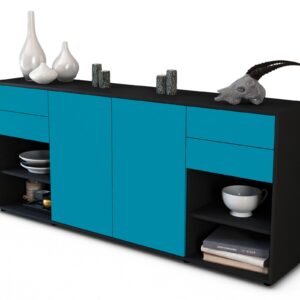 Sideboard Franka | Korpus Anthrazit | Front in Türkis | 180x79x35cm (BxHxT)