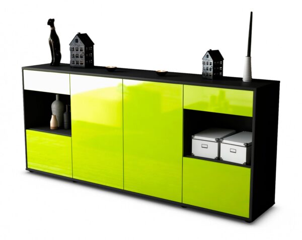 Sideboard Gabriella | Korpus Anthrazit | Front in Hochglanz Grün | 180x79x35cm (BxHxT)