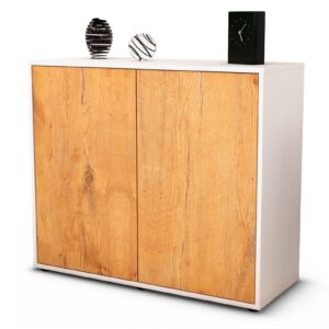 Sideboard Blanka | Korpus Weiß | Front in Eiche Holz Optik | 92x79x35cm (BxHxT)