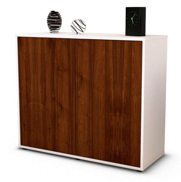 Sideboard Blanka | Korpus Weiß | Front in Walnuss Holz Optik | 92x79x35cm (BxHxT)