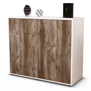Sideboard Blanka | Korpus Weiß | Front in Treibholz Holz Optik | 92x79x35cm (BxHxT)