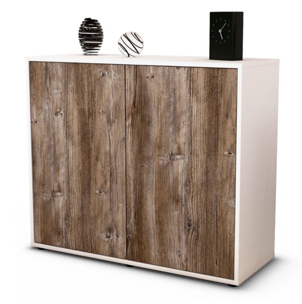 Sideboard Blanka | Korpus Weiß | Front in Treibholz Holz Optik | 92x79x35cm (BxHxT)