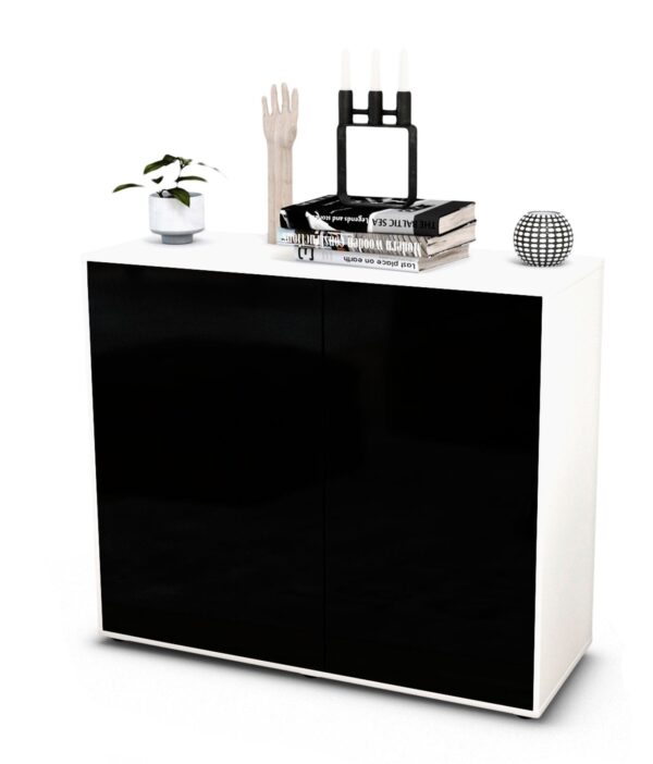 Sideboard Blanka | Korpus Weiß | Front in Hochglanz Schwarz | 92x79x35cm (BxHxT)