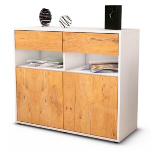 Sideboard Bruna | Korpus Weiß | Front in Eiche Holz Optik | 92x79x35cm (BxHxT)