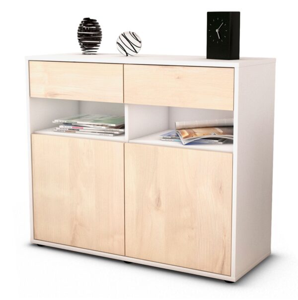 Sideboard Bruna | Korpus Weiß | Front in Zeder Holz Optik | 92x79x35cm (BxHxT)
