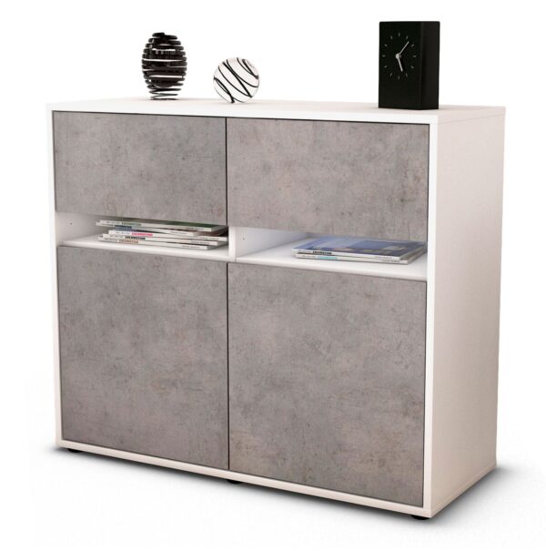 Sideboard Brunilde | Korpus Weiß | Front in Beton Optik | 92x79x35cm (BxHxT)