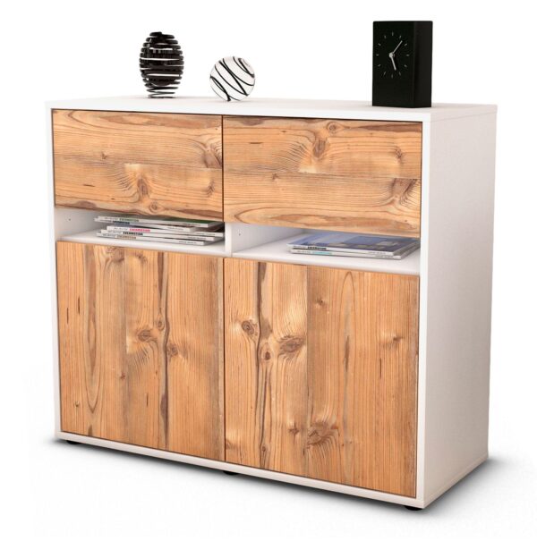 Sideboard Brunilde | Korpus Weiß | Front in Pinie Holz Optik | 92x79x35cm (BxHxT)