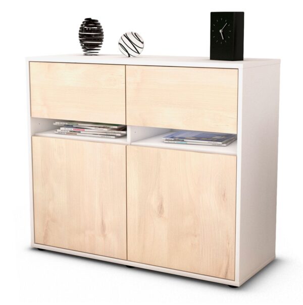 Sideboard Brunilde | Korpus Weiß | Front in Zeder Holz Optik | 92x79x35cm (BxHxT)