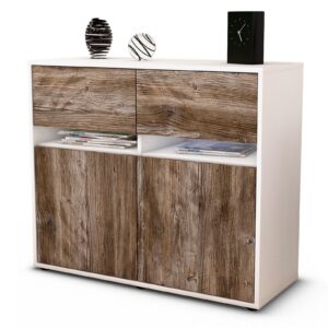 Sideboard Brunilde | Korpus Weiß | Front in Treibholz Holz Optik | 92x79x35cm (BxHxT)